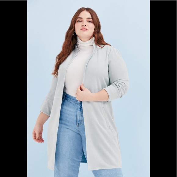 JustFab Faux Suede Baby Blue Open Front Jacket, Size M, New in Bag - Picture 6 of 8